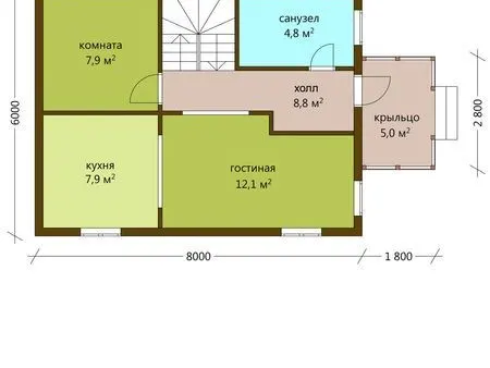 Планировка Двухэтажный дом 90 м²