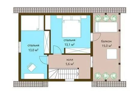 Планировка Дом с мансардой 96 м²