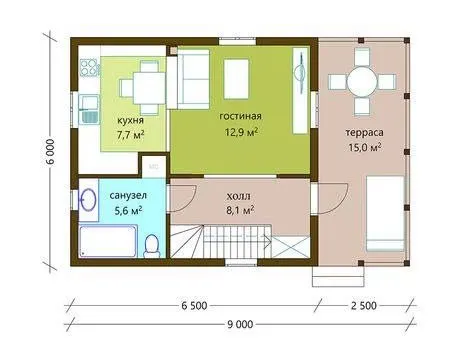 Планировка Дом с мансардой 96 м²