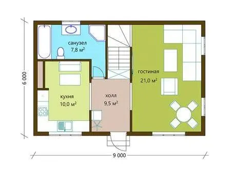 Планировка Дом с мансардой 83 м²