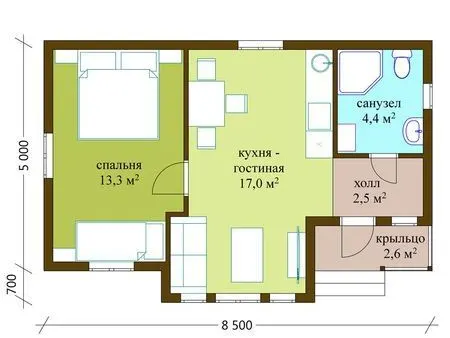 Планировка Одноэтажный дом 40 м²