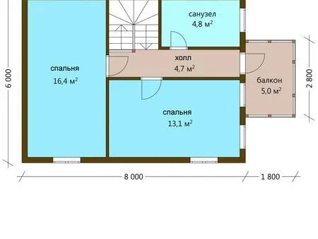 Планировка Двухэтажный дом 90 м²