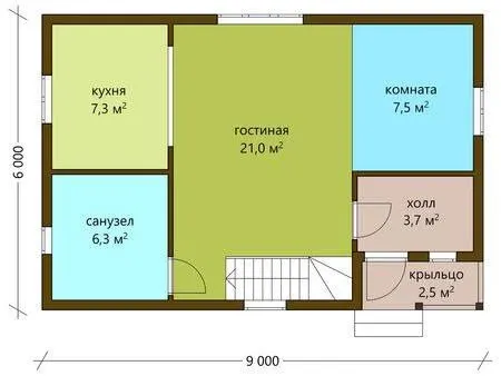 Планировка Дом с мансардой 93 м²